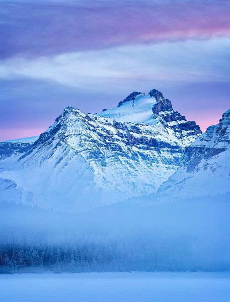 Canada-Alberta-Banff National Park-Dusk and fog at Mount Hector and Bow Lake